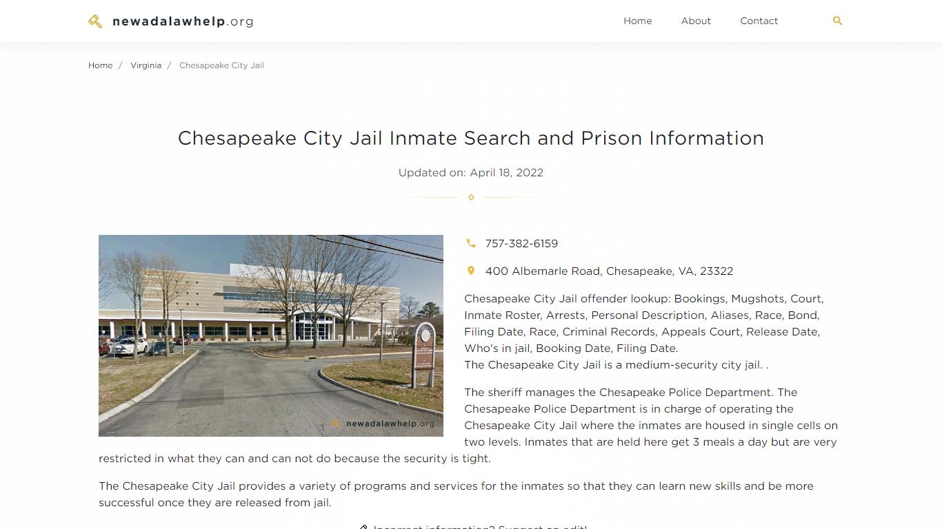 Chesapeake City Jail Inmate Search and Prison Information